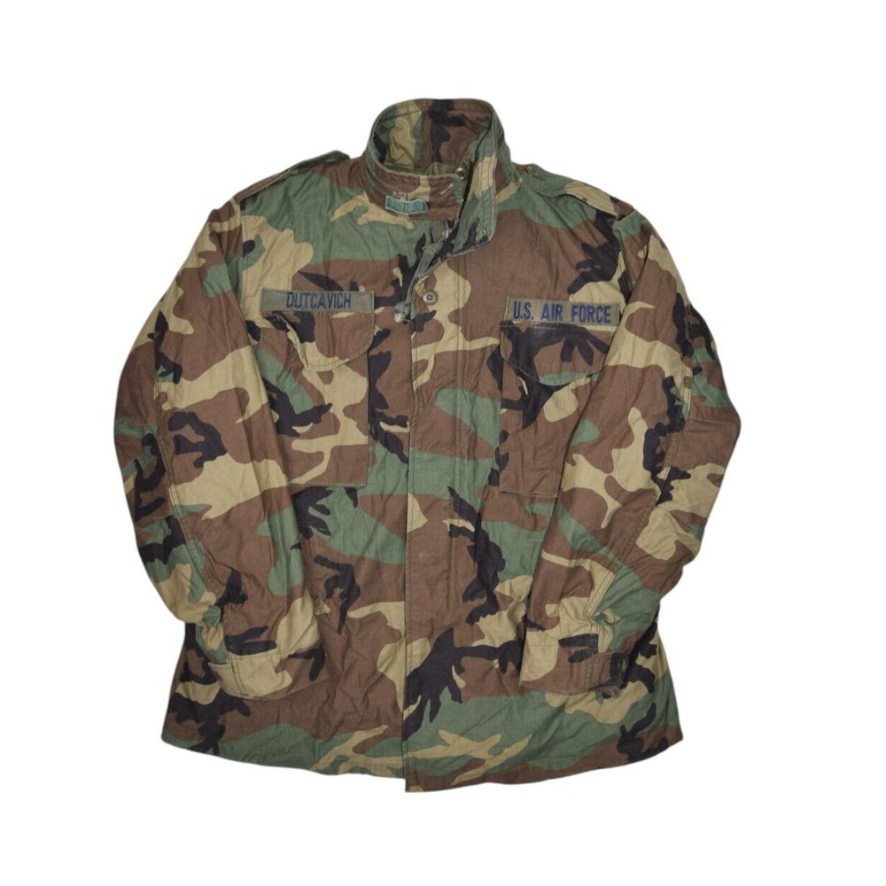 Vintage Military Jacket Mens Medium Field Camouflage Cold Weather Coat Air Force